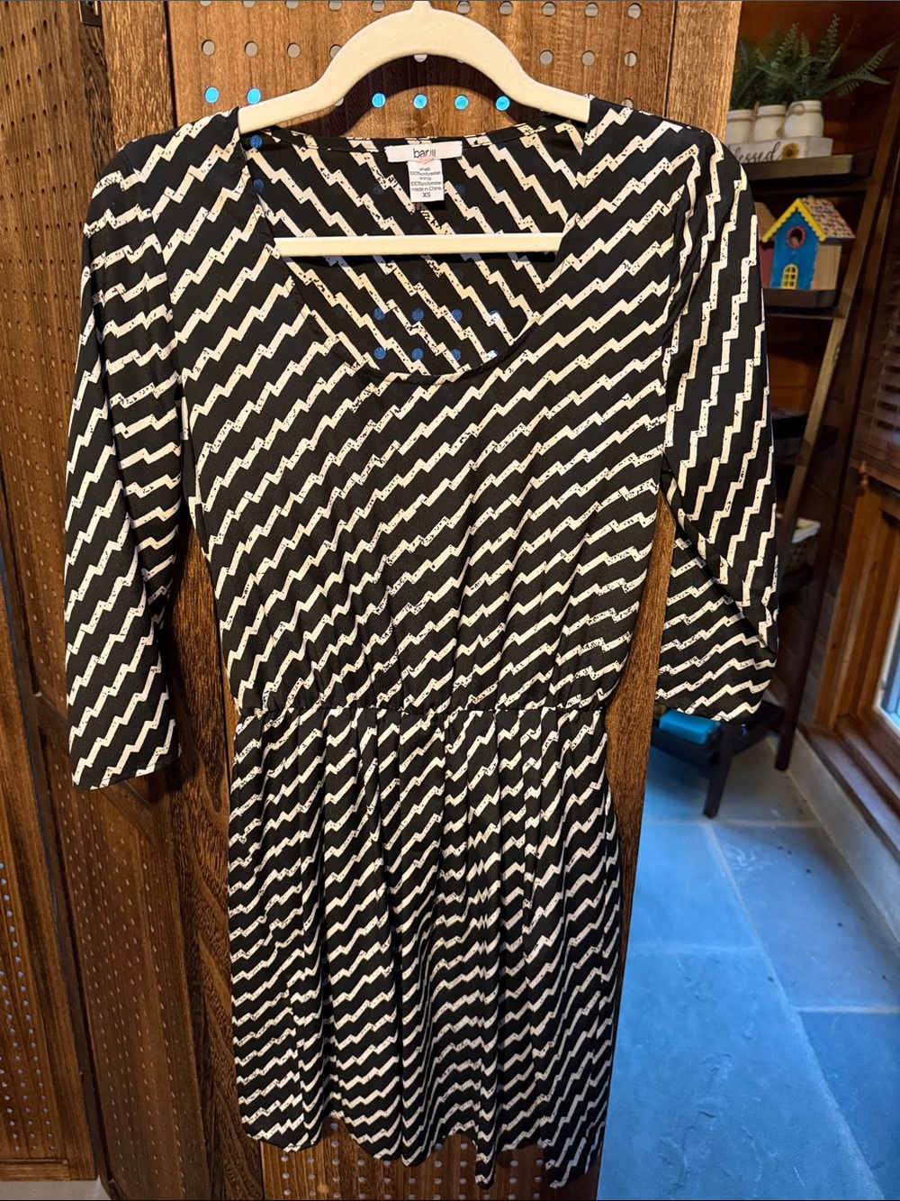 Bar III Black and White Zigzag Fit-and-Flare Dress